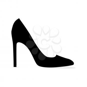 Black elegant stiletto shoe silhouette isolated on white background. Fashionable women footwear for chic look. Luxurious leather footwear vector illustration. Elegant stilettos for glamorous outfit.