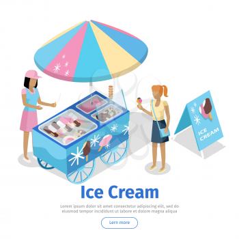 Ice Cream Trolley in Isometric Projection. Vector illustration