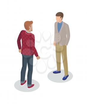 Photographer and client meeting 3d isometric icons of men. People person working as camerist professional cameraman and customer isolated on vector