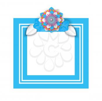 Empty frame decorated with flower vector, borders lines isolated plant on square shaped object. Natural decor blooming, foliage and flora flat style