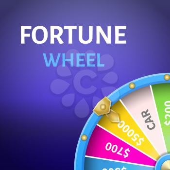 Fortune wheel poster with earnings in 5000 dollars, money prize in casino vector illustration isolated on blue background. Gambling game concept