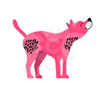 Cute pink dog with black spots vector illustration symbol of 2018 year isolated on white background. Canine puppy in cartoon style flat design