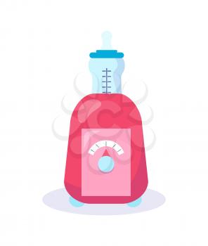 Machine for measuring temperature of milk, device for mother and care for babies health, bottle and object with scale isolated on vector illustration
