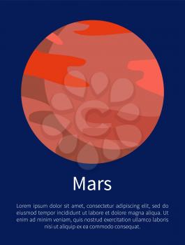 Red Mars planet situated in big Solar system on informative poster with sample text isolated cartoon flat vector illustration on blue background.
