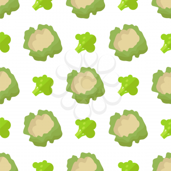 Cauliflower and broccoli seamless pattern isolated on white background. Endless texture with healthy green vegetables vector illustration