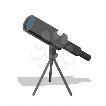 Telescope optical instrument that aids in observation of remote objects as stars, vector illustration isolated on white. Spy-glass icon with shadow