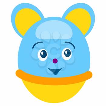Funny round blue mouse tumbler with happy face, yellow bottom and big ears isolated vector illustration on white background.