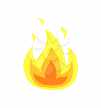 Burning flame tongues vector isolated icon. Yellow fire flames, hot campfire or bonfire, realistic flammable heat sparks, blazing flaming explosion of heat