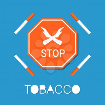 Stop red sign with two crossed hands, smoking is forbidden symbol isolated. Refuse from harmful habit , cigarettes are not allowed vector illustration