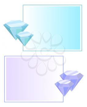 Blue purple crystals and gemstones, organic minerals with square frame border vector illustration set isolated on white background in flat style