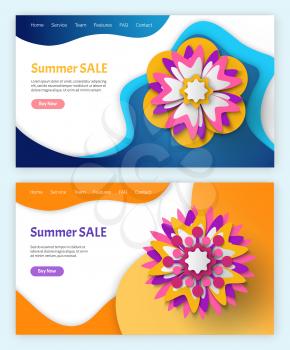Papercut 3d flower, summer discount and spring sale vector, flowers and blossom brochure with information about clearance, sales and special offers from shops. Website or landing page flat style