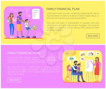 Family financial plan, whiteboard and planning of mother. Woman on meeting of relatives discussing budget. Shopping and shoppers vector illustration