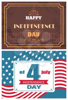 Fourth of July independence day poster with headline, event in United States symbolizing unity of American nation, vintage frame vector illustration