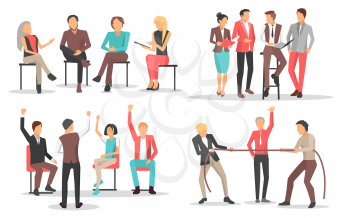 People at business training raise qualification and leadership skills isolated cartoon flat vector illustrations set on white background.