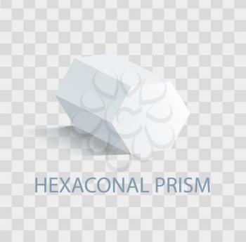Hexaconal prism geometric figure in white color that casts shape. Three-dimensional shape with side in form of hexagon isolated vector illustration on transparent background