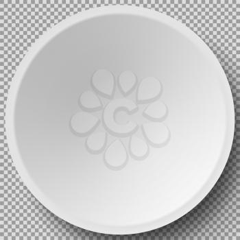 Empty white porcelain plate. Round white plate isolated on transparent background. Cookware, china, crockery element for serving dishes. Dish for restaurant, empty utensil and dishware 3d vector