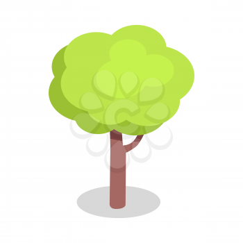 Green tree with bushy crown and brown trunk vector illustration isolated on white background. Plant editable element for your design