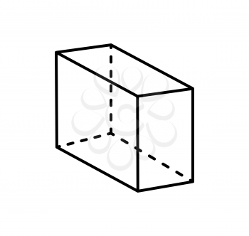 Cuboid black geometric shape projection of dashed and straight lines figure in black color. Parallelepiped with even opposite sides vector illustration.
