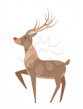 Reindeer with luxury horns profile side view vector illustration isolated on white background. Forest deer animal, Christmas character of brown color