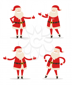 Happy smiling Santa Claus icon isolated on white background. Vector illustration with funny wintertime character in red costume with white fluffy beard