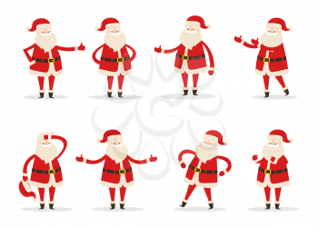 Set of Santa Clauses in different poses vector illustration icons of Saint Nicholas character isolated on white background, Santa s emoticons stickers