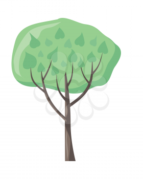 Vector tree with green leaves. Green stylish plant isolated on white. Cartoon style tree. Editable element for your design. Floral concept. Part of series of different trees. Vector illustration.