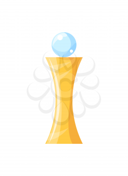 Gold award with glass brilliant ball on top flat illustration. Winner victory trophy applique isolated. First place champion prize vector poster.