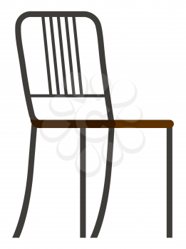 One piece of basic furniture, chair for room furnishing. Empty seat with metal back, frame and legs. Object, chair type of seat isolated on white background. Vector illustration in flat style