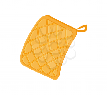 Potholder cloth for hot plates and bakery. Oven mitt with loop cooking fireproof protective glove. Icon closeup kitchen safety isolated on vector