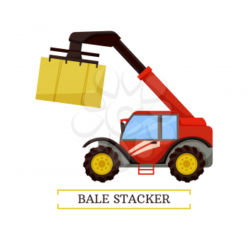 Bale stacker agricultural machine isolated icon vector. Farming machinery for compressing hay into cubes transporting dry raked crops. Rural device