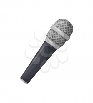 Microphone with black handle vector, isolated icon of mike, karaoke sign. Concert and performance of musician, entertainment with voice professional mic