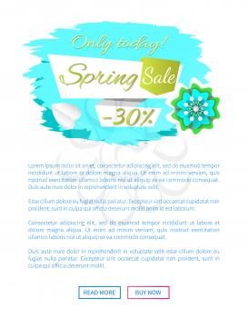 Spring sale 30 percent price off webpage online vector. Internet page with tex sample and flowers in blossom, banner with brush discount reduced cost