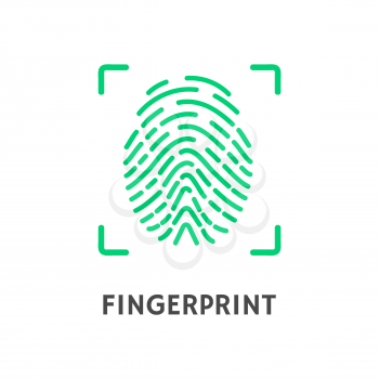 Fingerprint of person poster with text vector. Identification and recognition of human, individual print left by finger. Biometric material and data