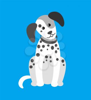 Dog puppy with spots, canine wearing collar on neck vector. Animal pet dog creature, purebred pedigree muzzle. Hound domesticated canis in clinic