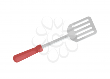 Spatula for barbecue icon closeup. Item with wooden handle used to move roasted meat. Picnic kitchenware cookware for bbq barbeque isolated on vector