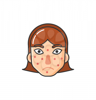 Girl with rash on face, skin problem caused by sickness isolated icon vector. Allergic reaction to natural products, allergy flat style, health care