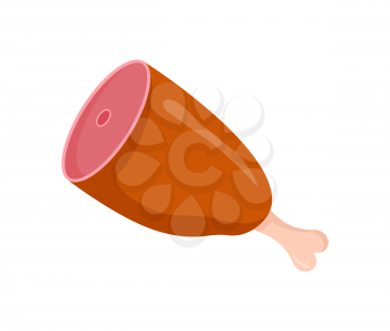 Isolated fresh meat product leg for barbeque vector badge in cartoon style. Smoked or grilled piece of shin of big animal, summer outdoor picnic theme