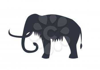 Mammoth silhouette isolated on white background. Black posture of prehistoric animal with big tusks vector illustration icon