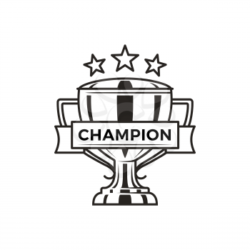 Champion trophy with stars monochrome logotype. Shine award cup for great achievements in sport. Honorable reward emblem isolated vector illustration.