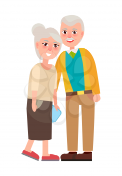 Grandma and grandpa vector illustration isolated on white. National Grandparents Day poster with senior gray head couple, retired cartoon characters