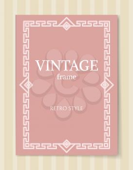 Vintage frame retro style decorative border with triangles and curved elements in pink and white colors, retro border isolated baroque photo frame