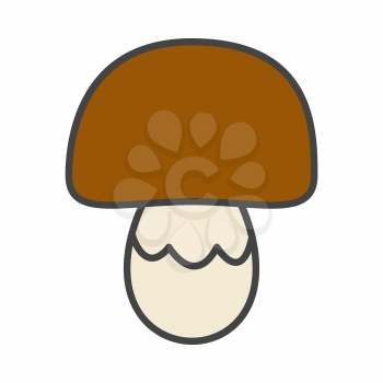 Mushroom with brown cap flat style vector icon isolated on white background. Delicious culinary ingredient. Penny bun mushroom cartoon illustration for applications, logos or web design