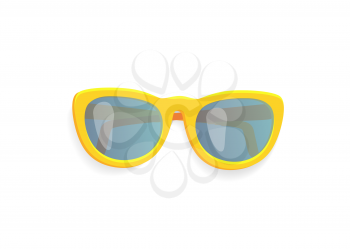 Summer sunglasses, isolated icon vector. Fashionable glasses with yellow frame protecting eyes from sunlight. Stylish accessory, sunshades design