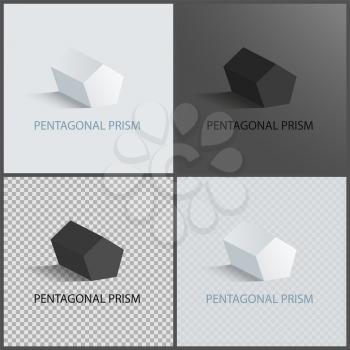 Pentagonal prisms set on dark light and transparent backgrounds, three dimensional geometric shapes of pentagonal prism, geometric 3D figure vector