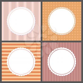 Pastel color gentle posters with round frames and ornaments. Vector invitations and greeting cards design with spare place for text, cover templates