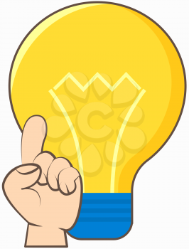 New idea, solution innovative technology concept with attention hand gesture. Light bulb isolated on white background with index finger point up. Light bulb as symbol of new idea, business project