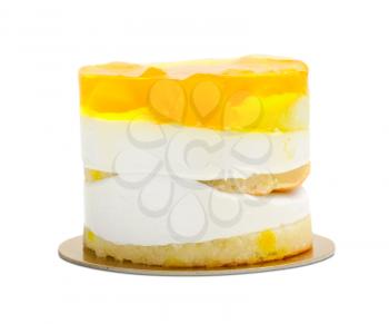 cake with cream and yellow fruit jelly