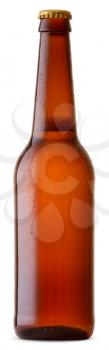 beer bottle with water drops isolated on white background