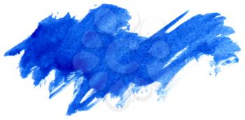 Blue watercolor abstract paint stroke on white background