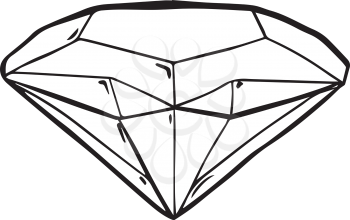 Faceted gemstone or diamond, black and white line drawing showing the structure